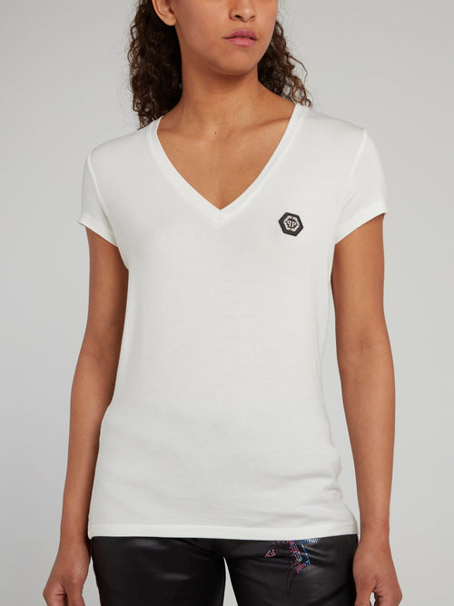 White Cap Sleeve V-Neck T-Shirt