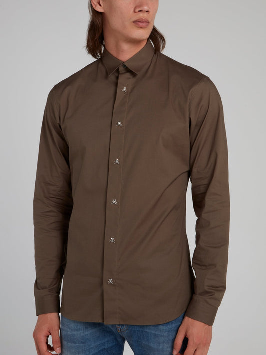 Brown Skull Buttoned Long Sleeve Shirt