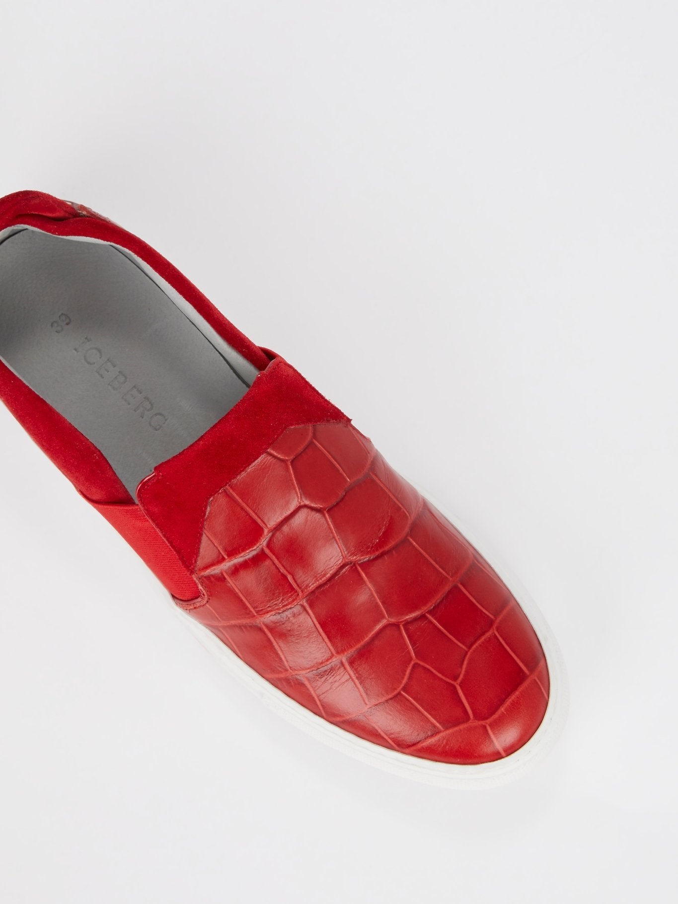 Red Crocodile Effect Slip On Sneakers