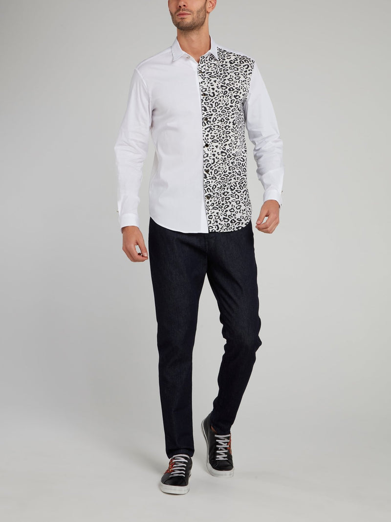 White Leopard Panel Long Sleeve Shirt