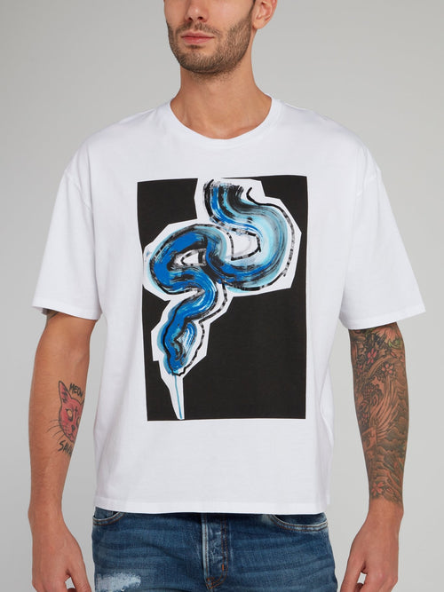 White Snake Print Half Sleeve T-Shirt