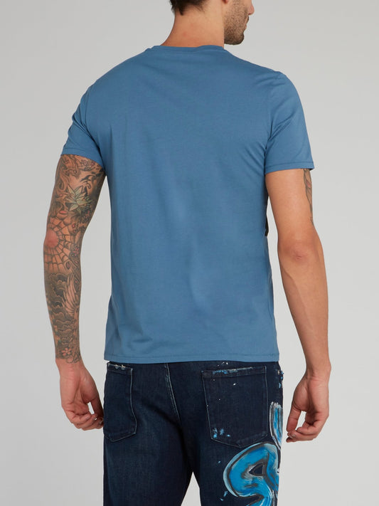 Blue Tiger Print Cotton T-Shirt