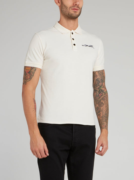Beige Leopard Logo Cotton Polo Shirt
