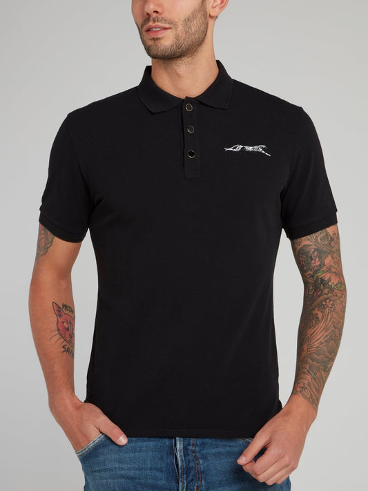 Black Leopard Logo Cotton Polo Shirt