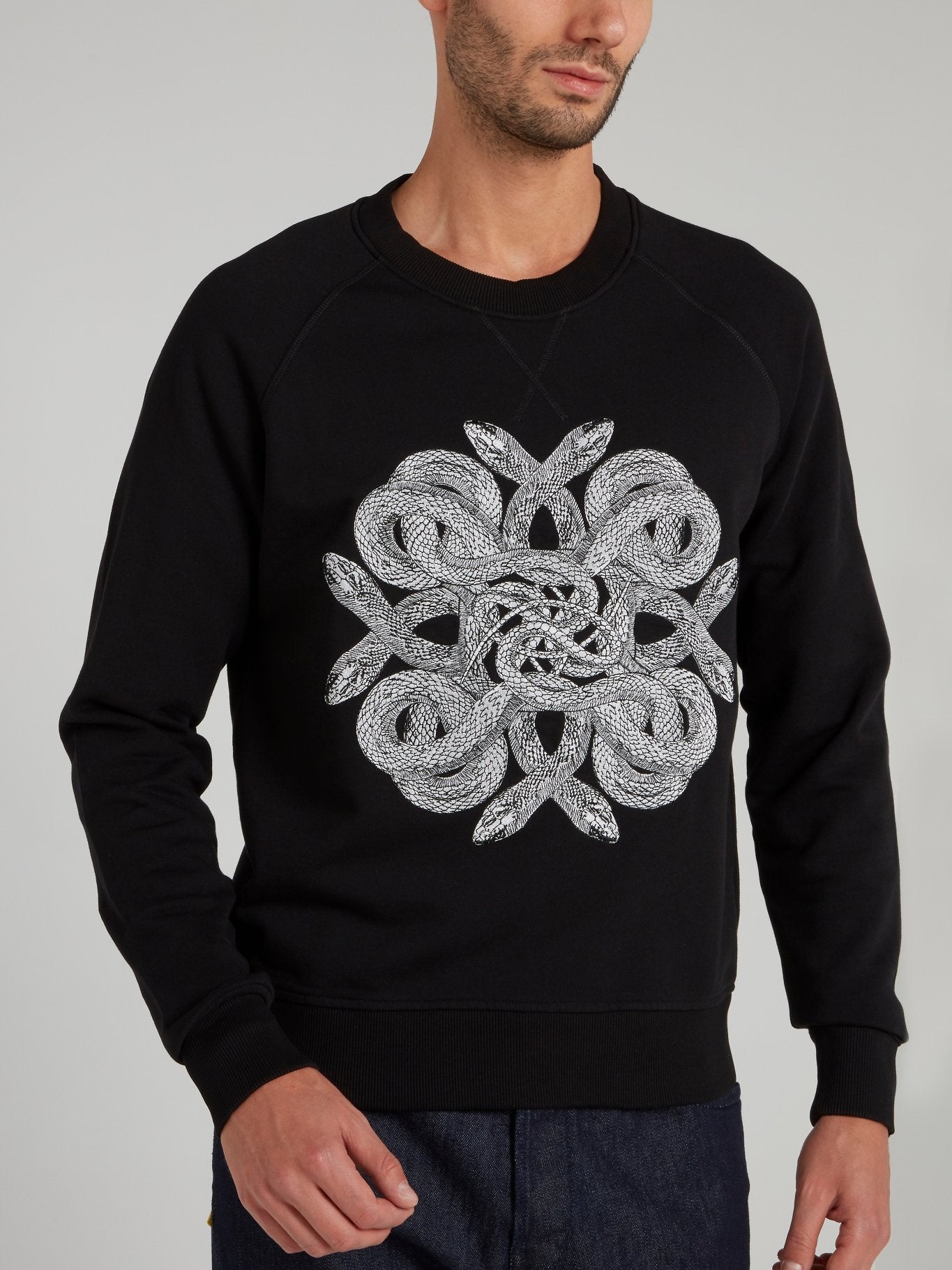 Black Snake Print Cotton Sweatshirt
