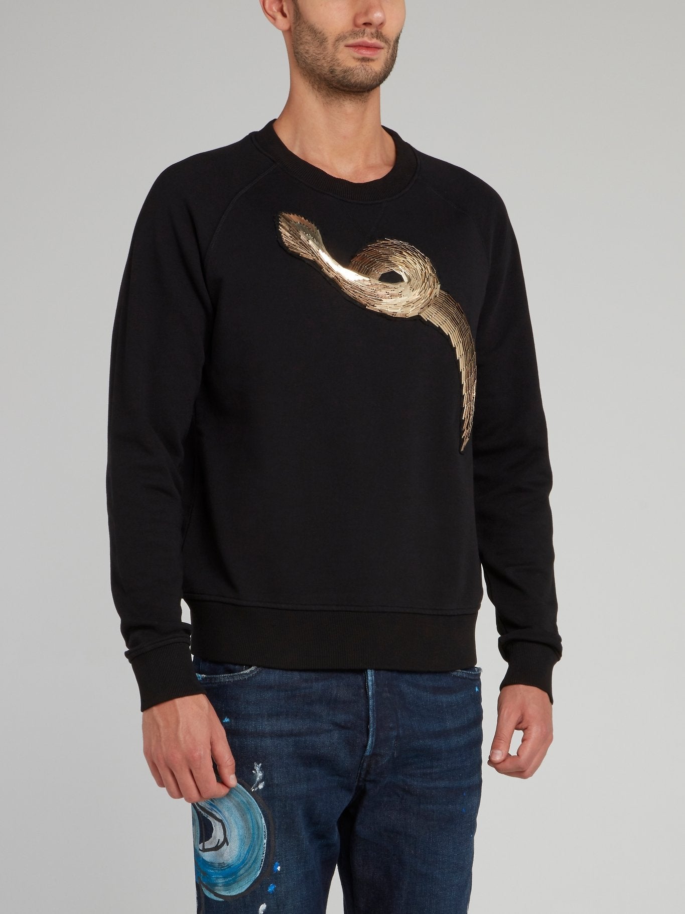 Black Snake Effect Embellished Sweatshirt