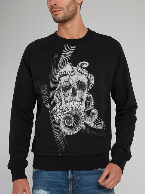 Black Octoskull Print Sweatshirt