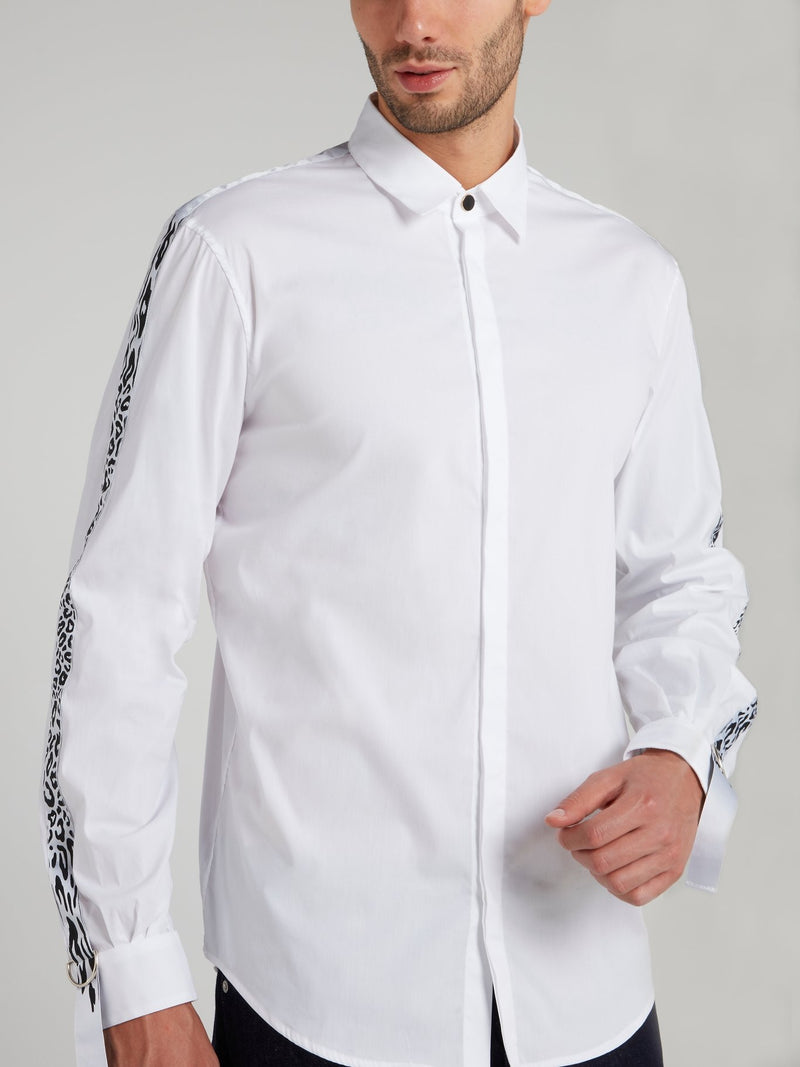 White Leopard Side Stripe Long Sleeve Shirt