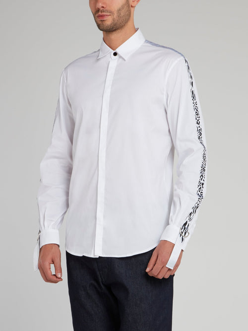 White Leopard Side Stripe Long Sleeve Shirt