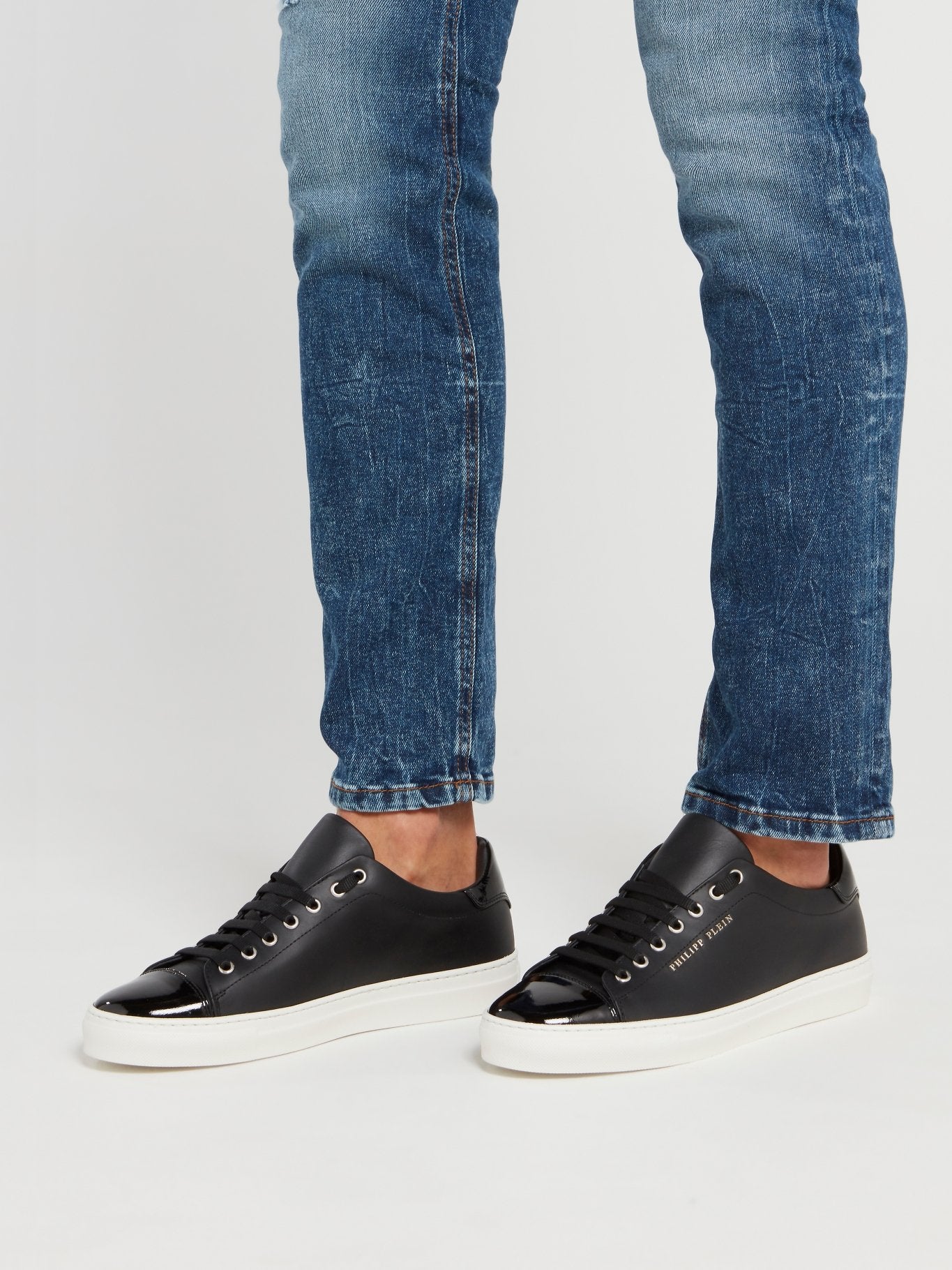 Black Patent Leather Heel and Toe Patch Sneakers
