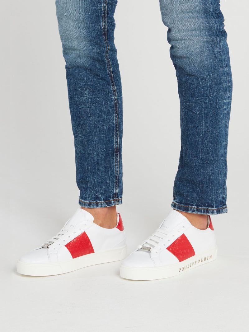 Red Heel Patch Low Top Leather Sneakers