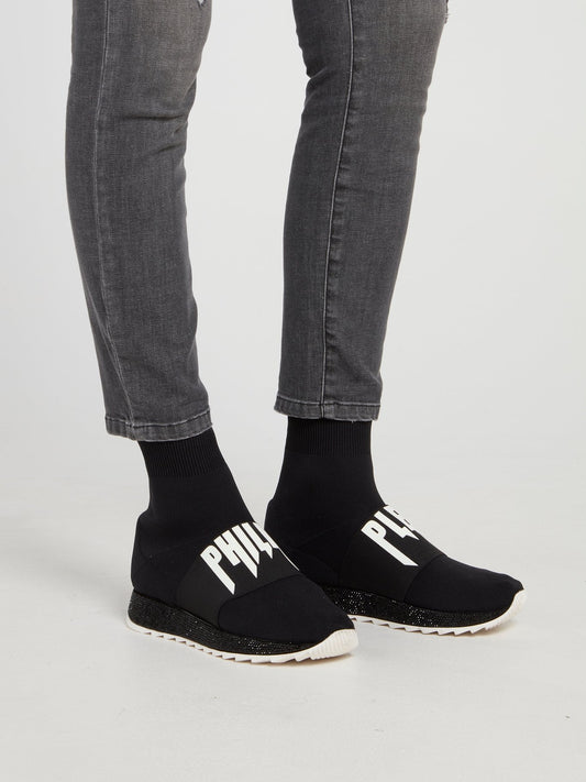 Черные кроссовки-носки с логотипом