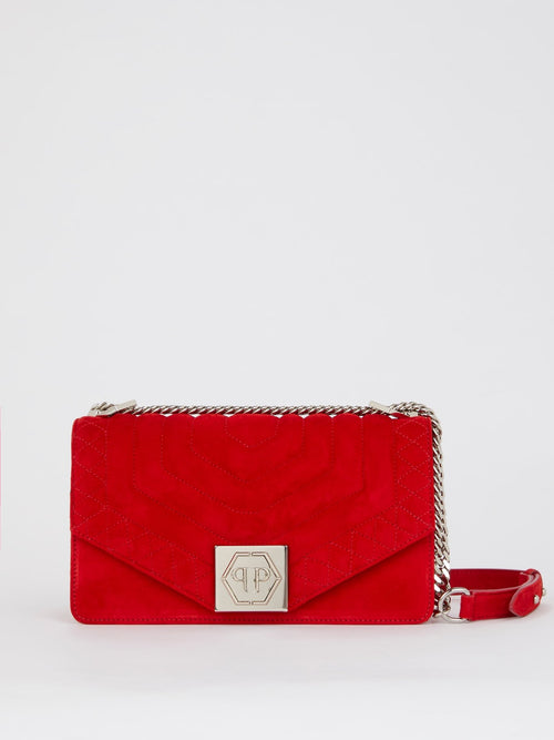Red Quilted Velvet Shoulder Bag