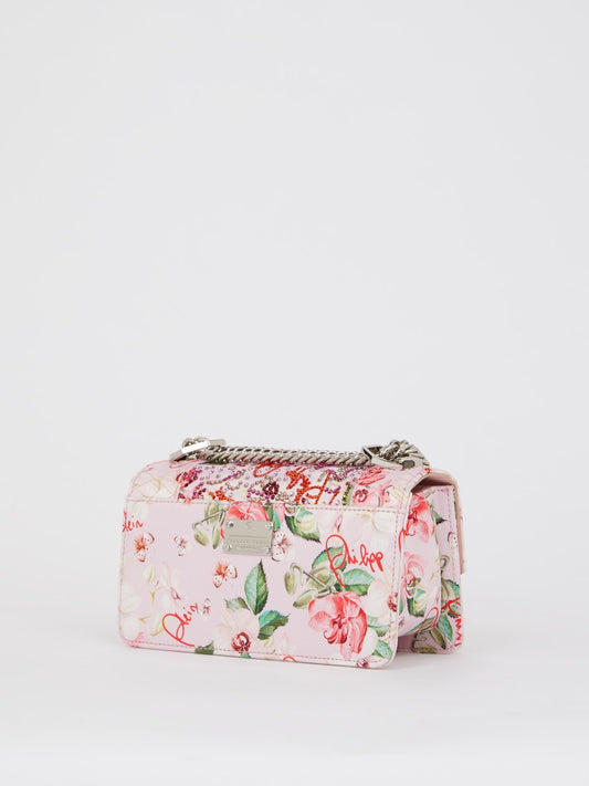 Розовая стеганая сумка на плечо с цветочным принтом и стразами