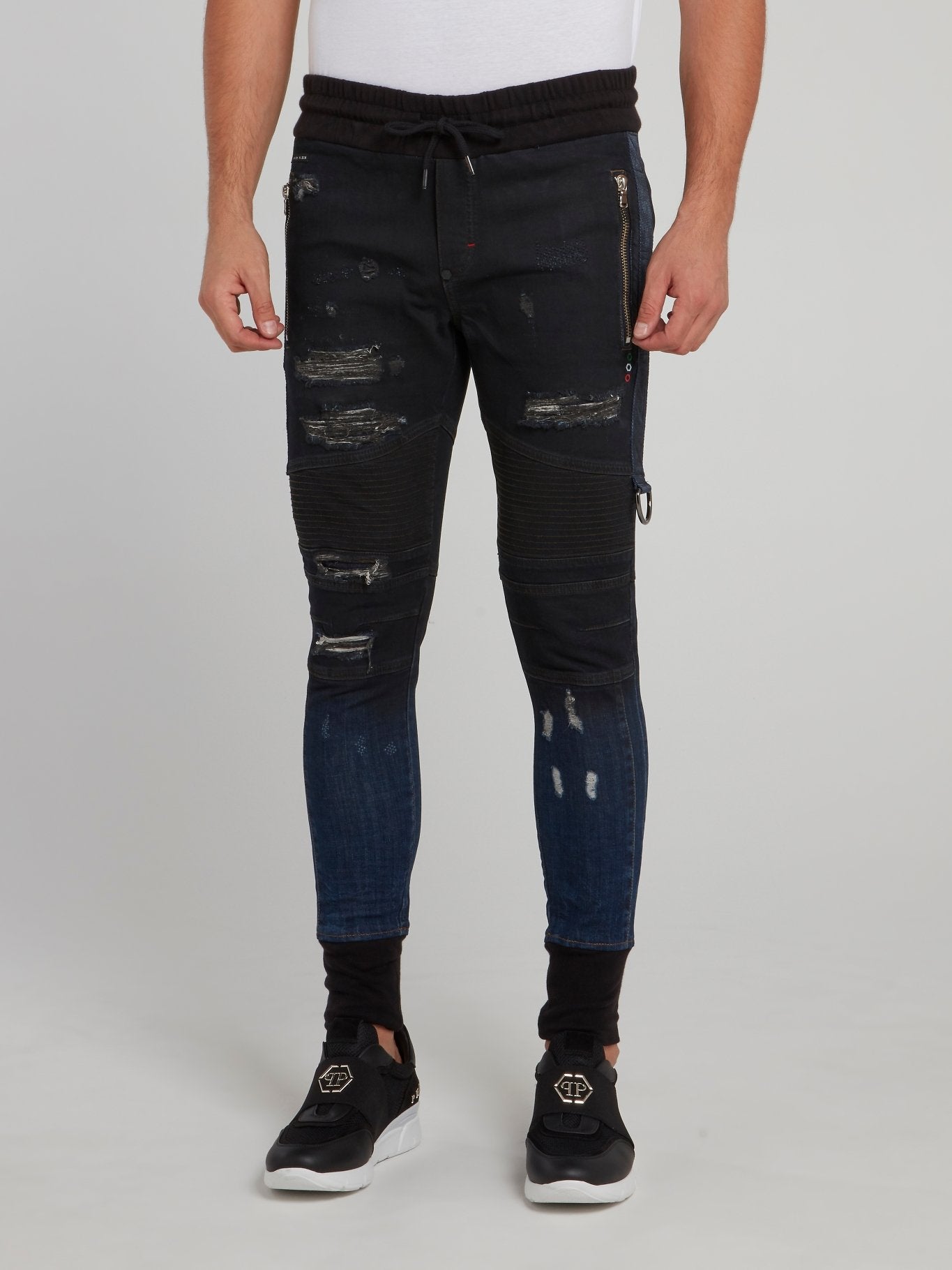 Distressed Drawstring Biker Track Pants