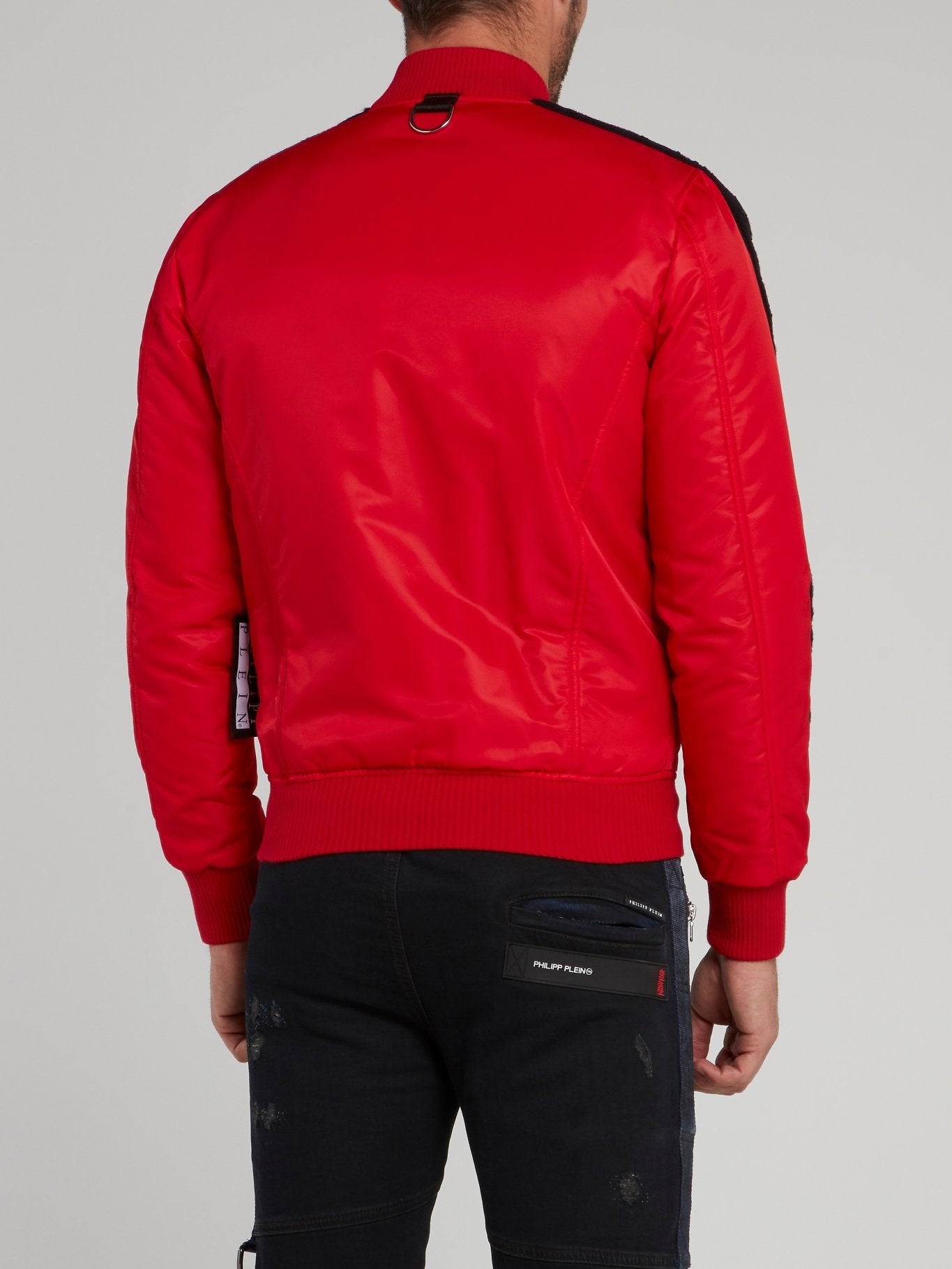 Red Sleeve Stripe Logo Bomber Jacket