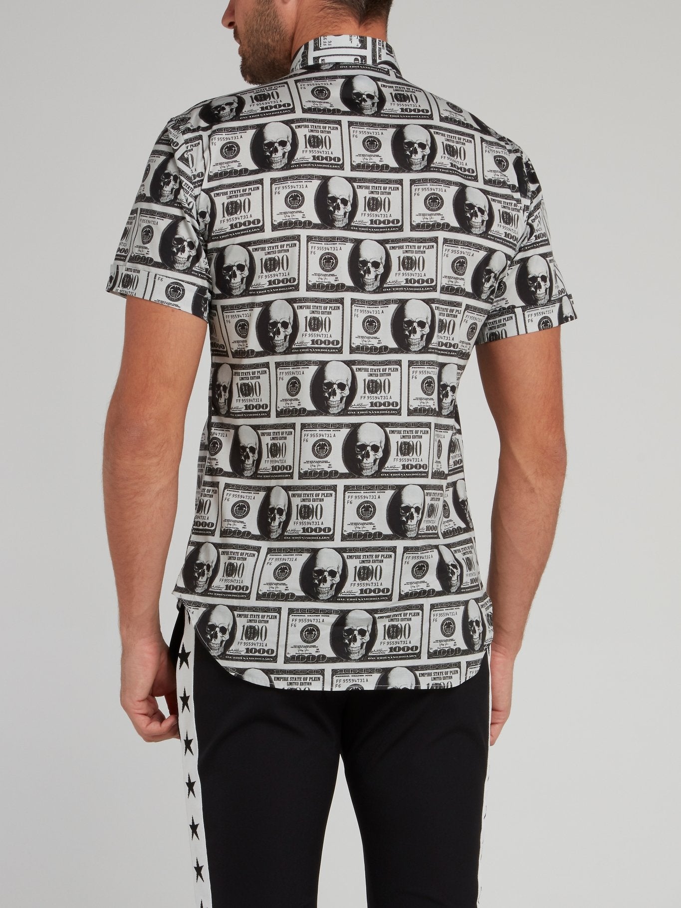 Grey Skull Dollar Print Short Sleeve Shirt
