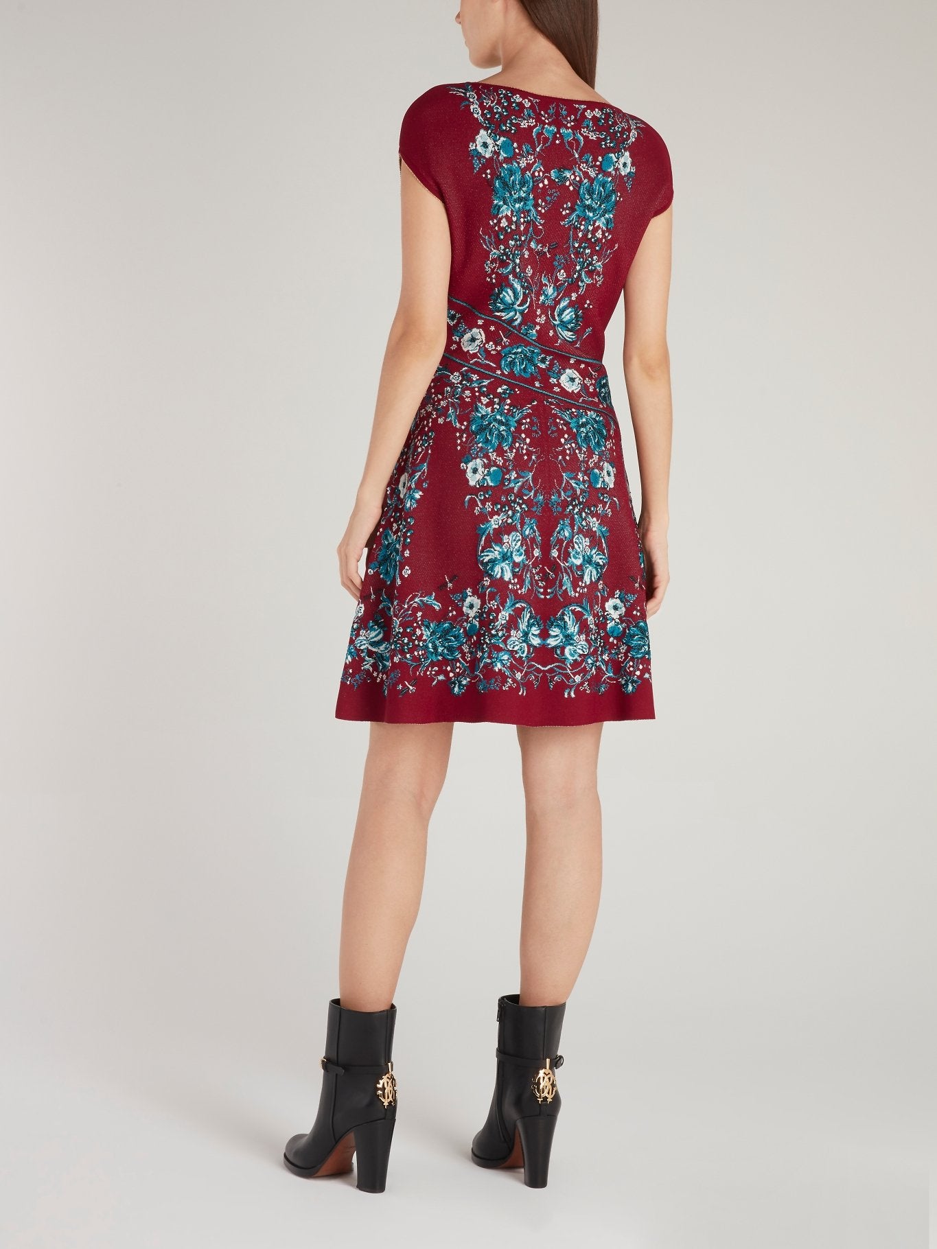 Бордовое платье-мини с цветочным принтом
