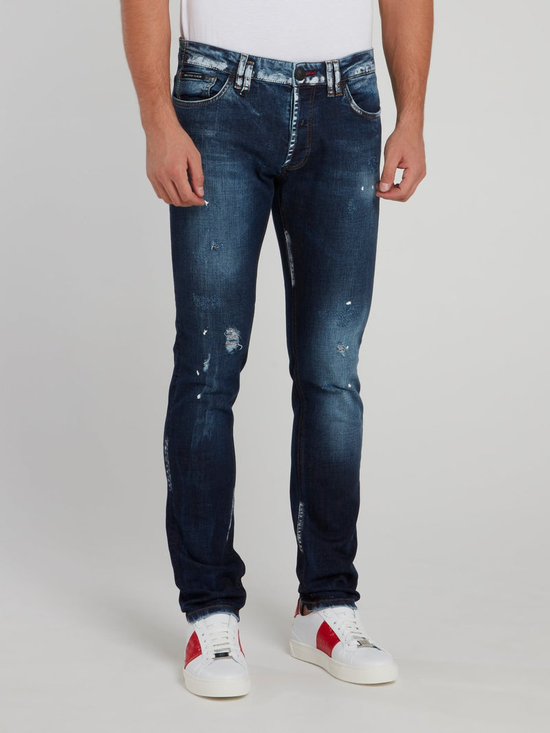 Navy Wash Distressed Denim Jeans