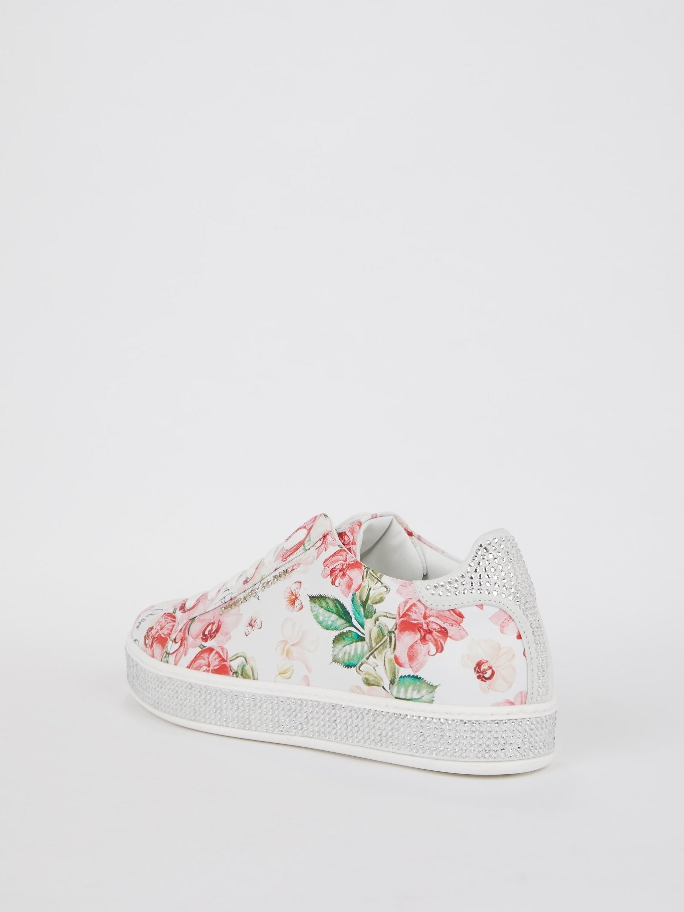 Studded Floral Low Top Lace Up Sneakers