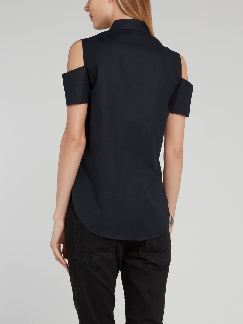 Черная блузка с открытыми плечами и вырезом "замочная скважина"