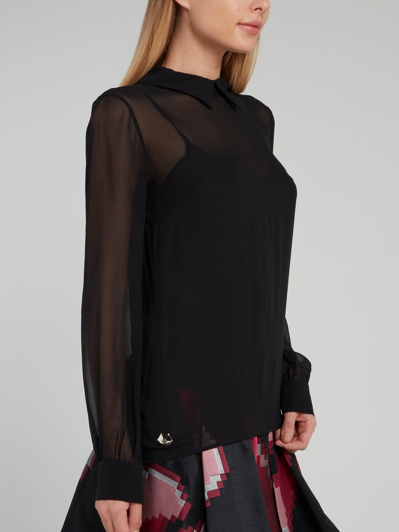 Черная прозрачная блузка с вырезом "замочная скважина" на спине