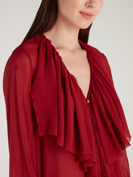 Red Cascade Trapeze Blouse