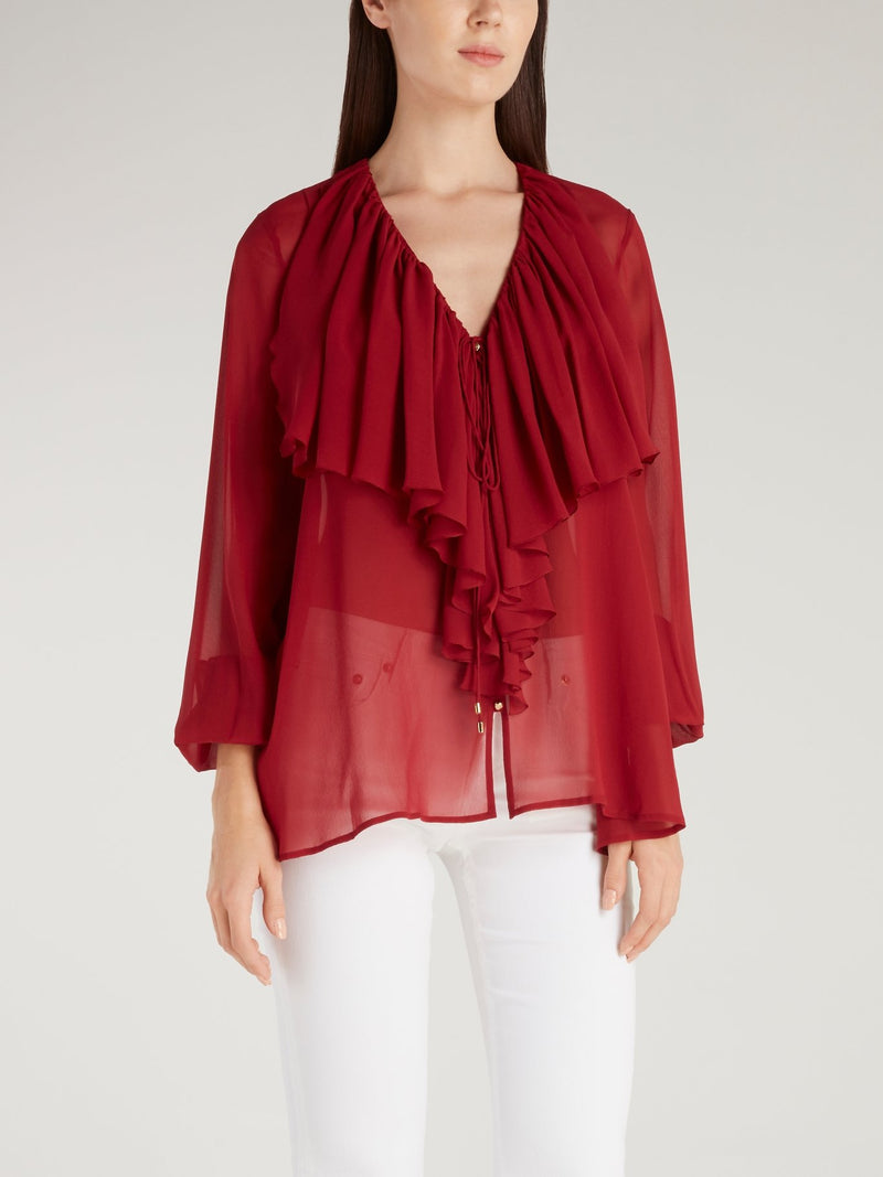 Red Cascade Trapeze Blouse