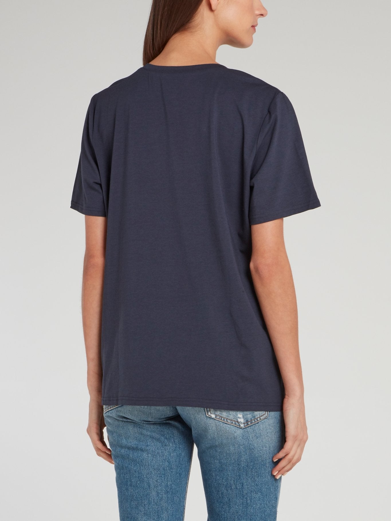 Темно-синяя хлопковая футболка с пайетками