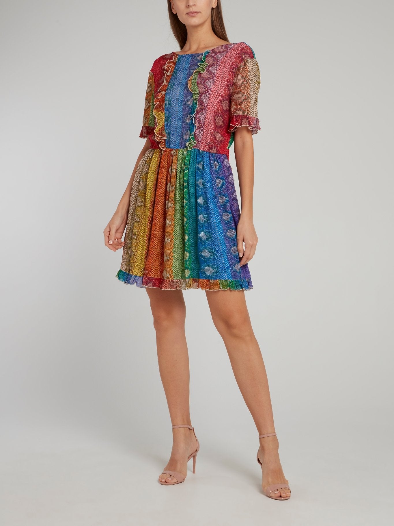 Rainbow Snake Effect Ruffle Mini Dress Maison-B-More Global Store Rainbow Snake Effect Ruffle Mini Dress Maison-B-More Global Store