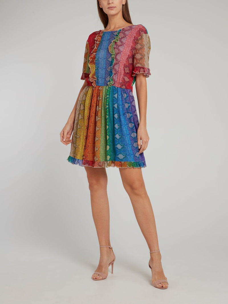 Rainbow Snake Effect Ruffle Mini Dress