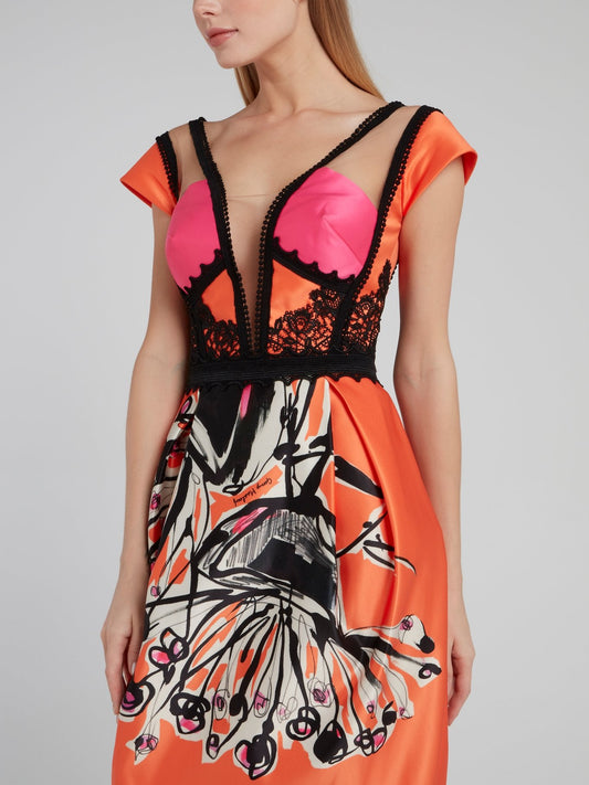 Orange Lace Detailed Sheath Dress