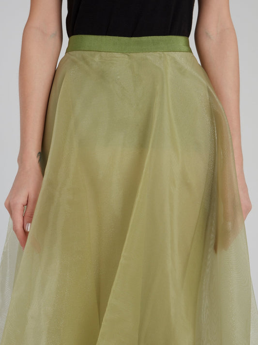 Olive Full Length Lining Mesh Maxi Skirt