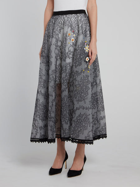 Floral Embellished Lace Midi Skirt – Maison-B-More Global Store
