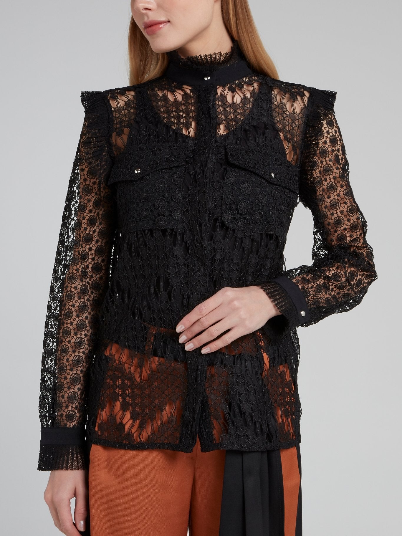 Black Frill Detail Lace Top