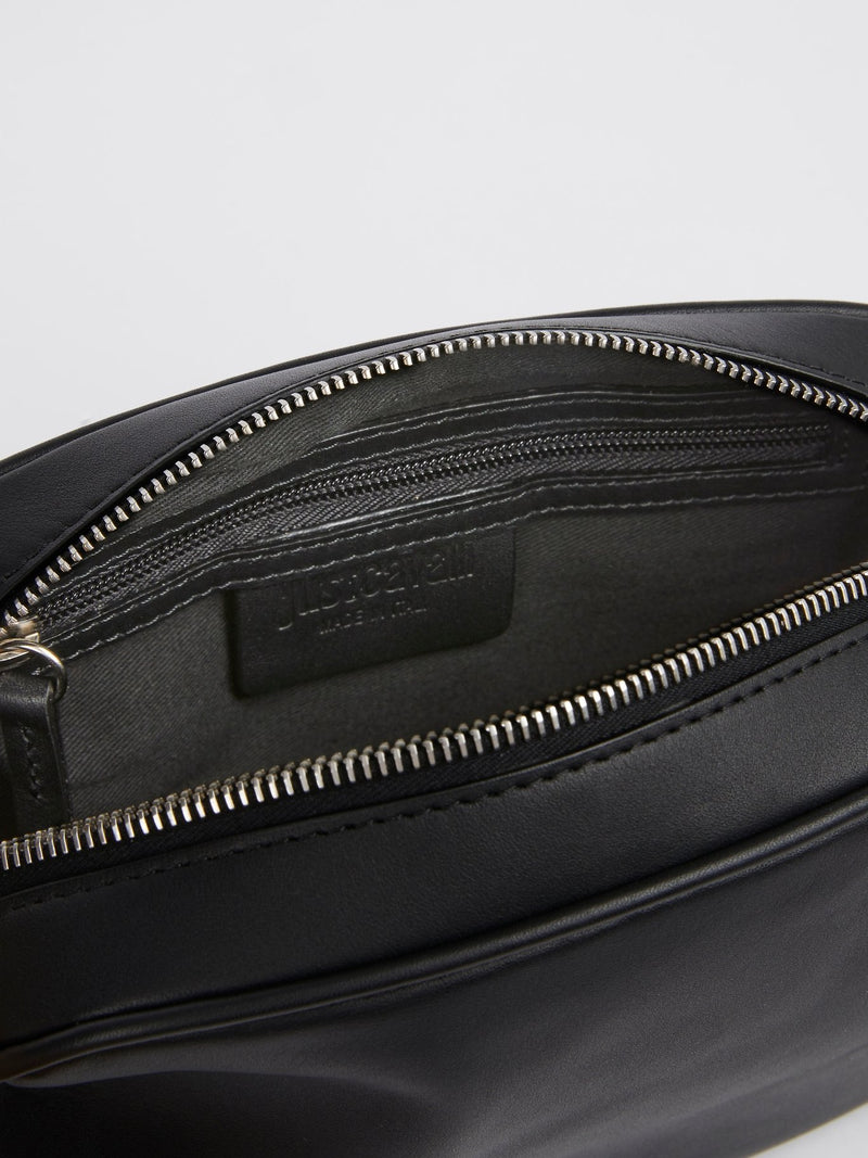 Black Chain Embellished Leather Shoulder Bag