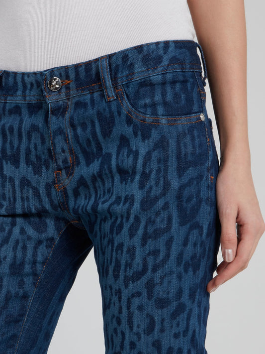Темно-синие джинсы с леопардовым принтом