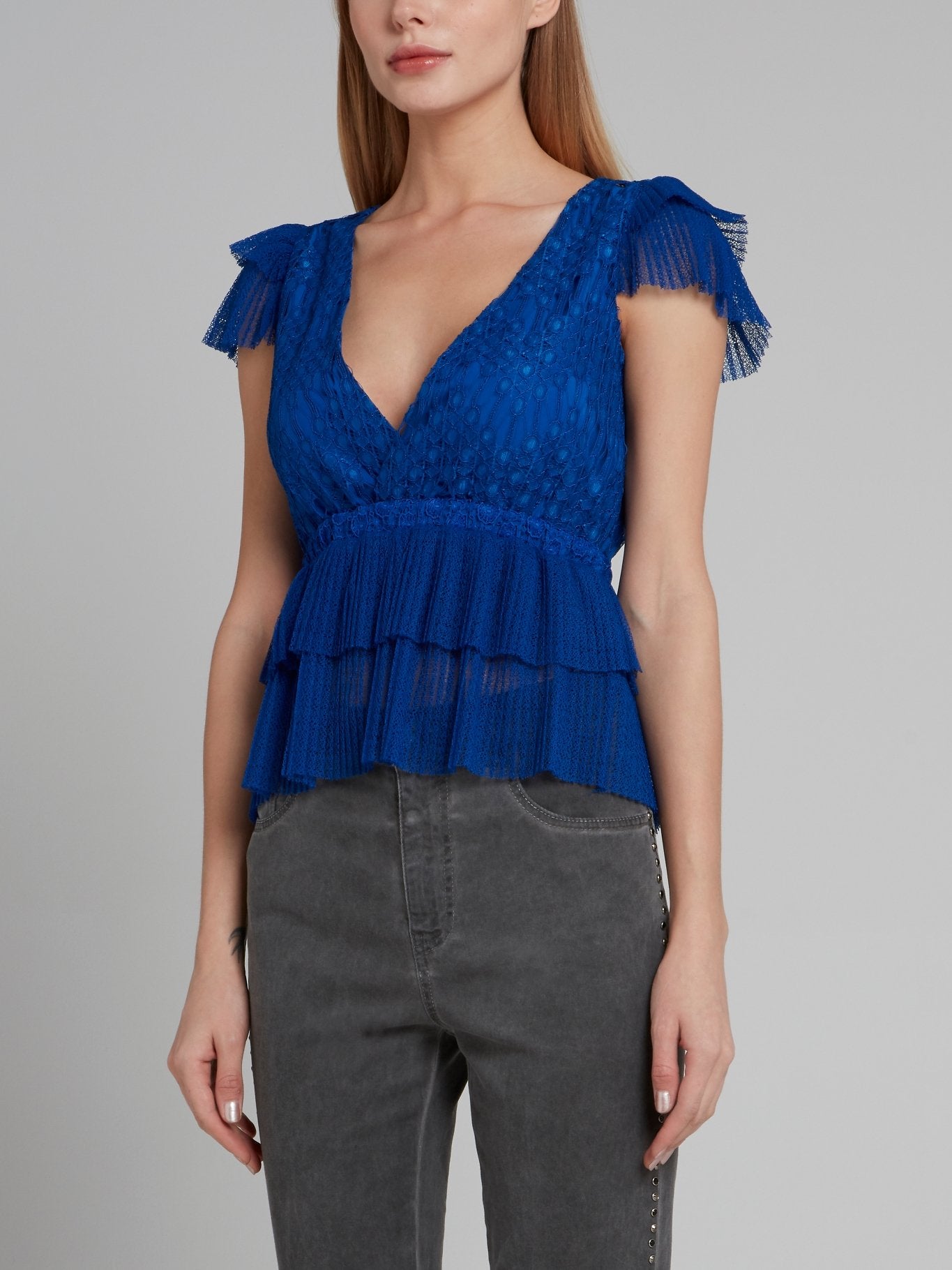 Blue Surplice Ruffle Tulle Top – Maison-B-More Global Store