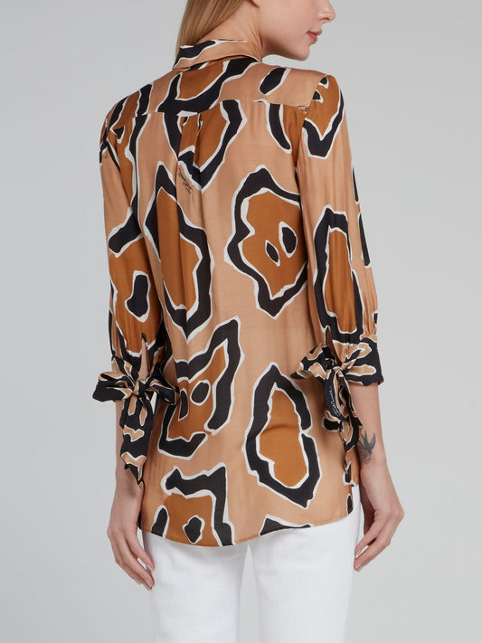 Коричневая рубашка из вискозы с леопардовым принтом