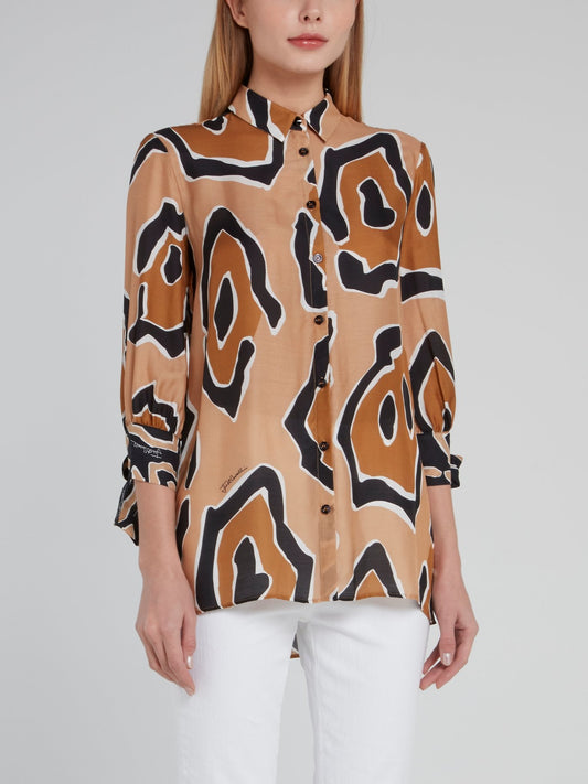 Коричневая рубашка из вискозы с леопардовым принтом