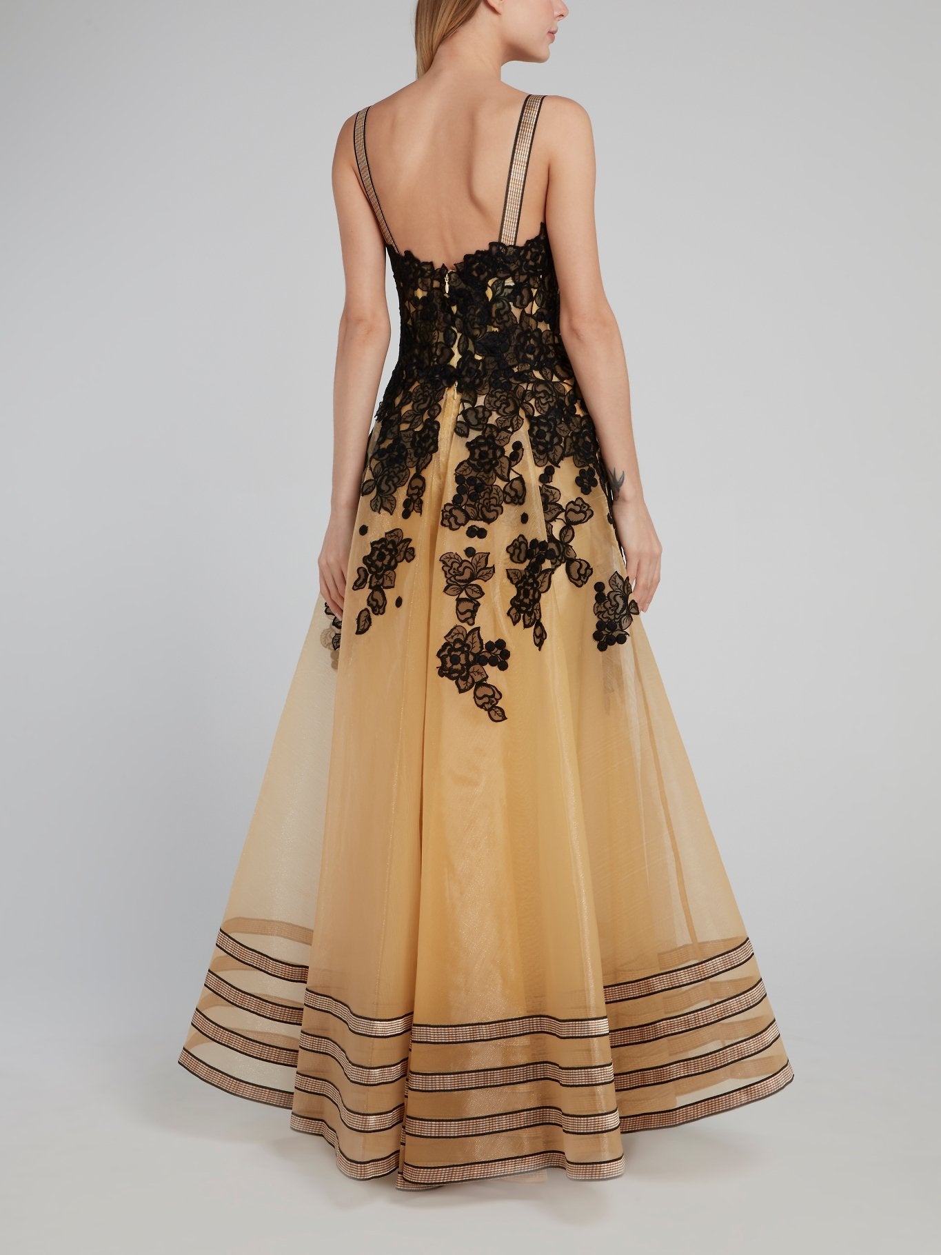 Lace Floral Detail Tulle Maxi Dress
