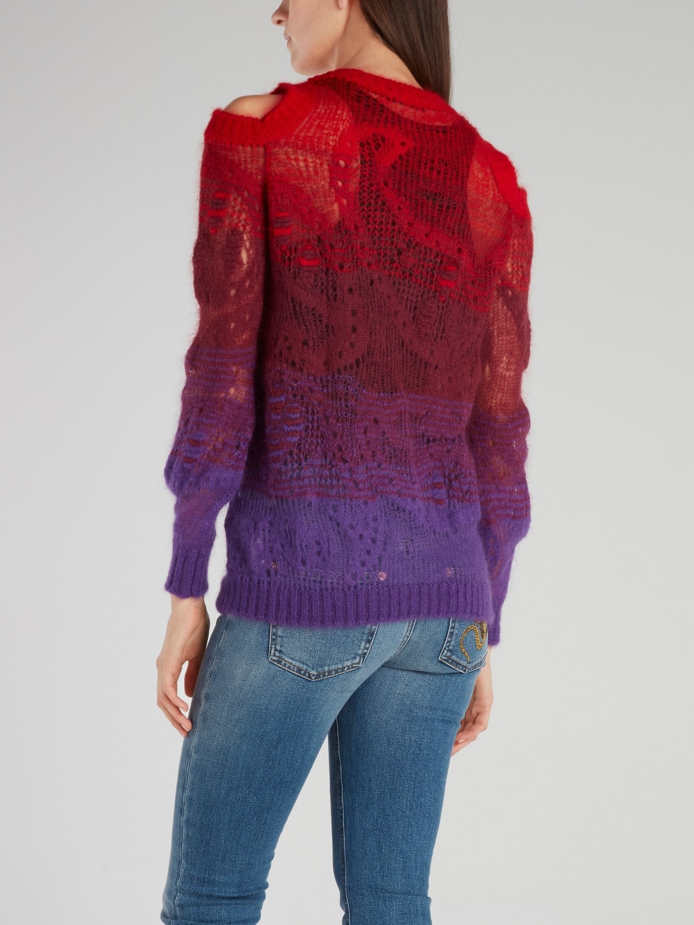 Red Cold Shoulder Knitted Sweater