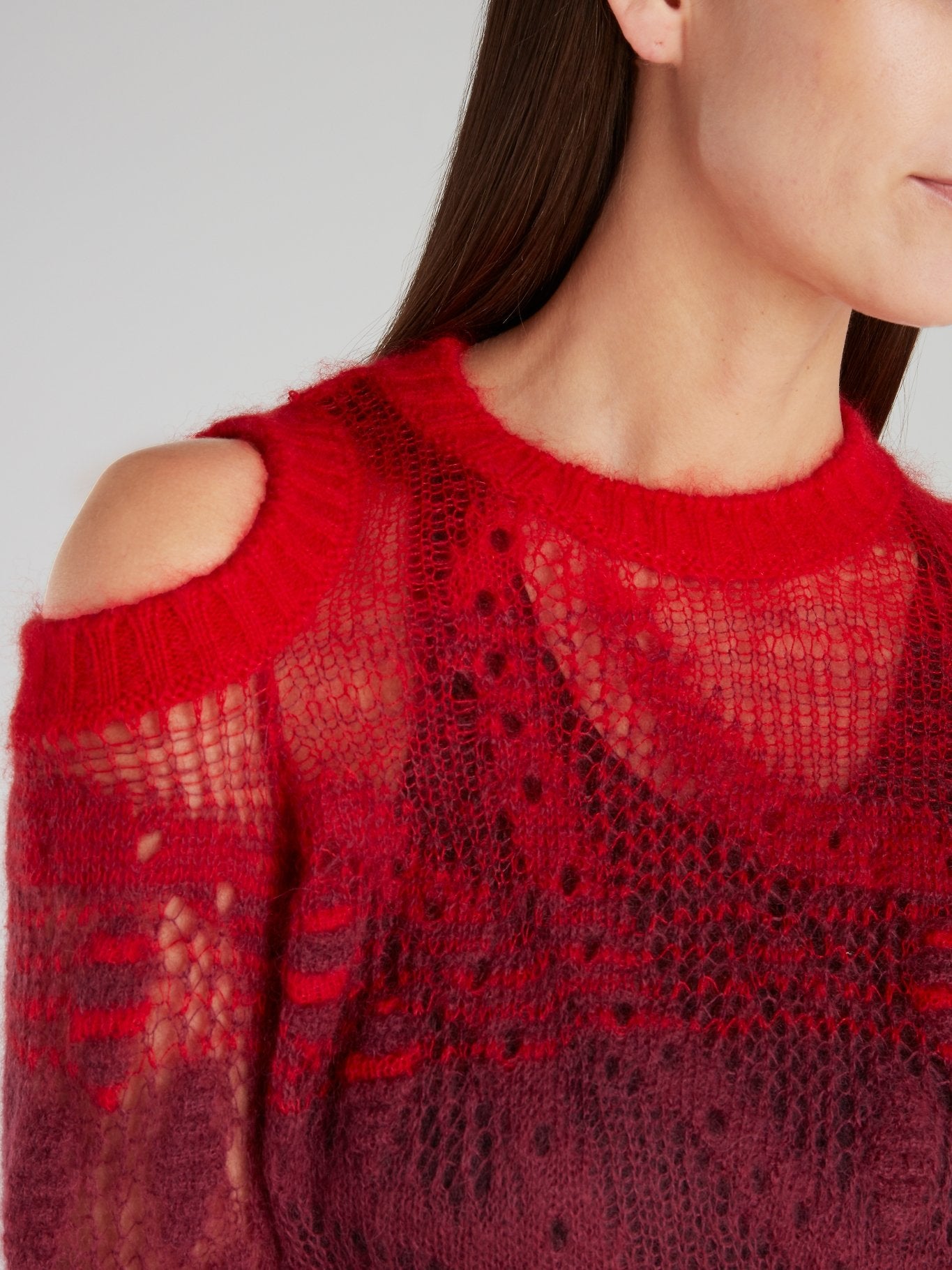 Red Cold Shoulder Knitted Sweater