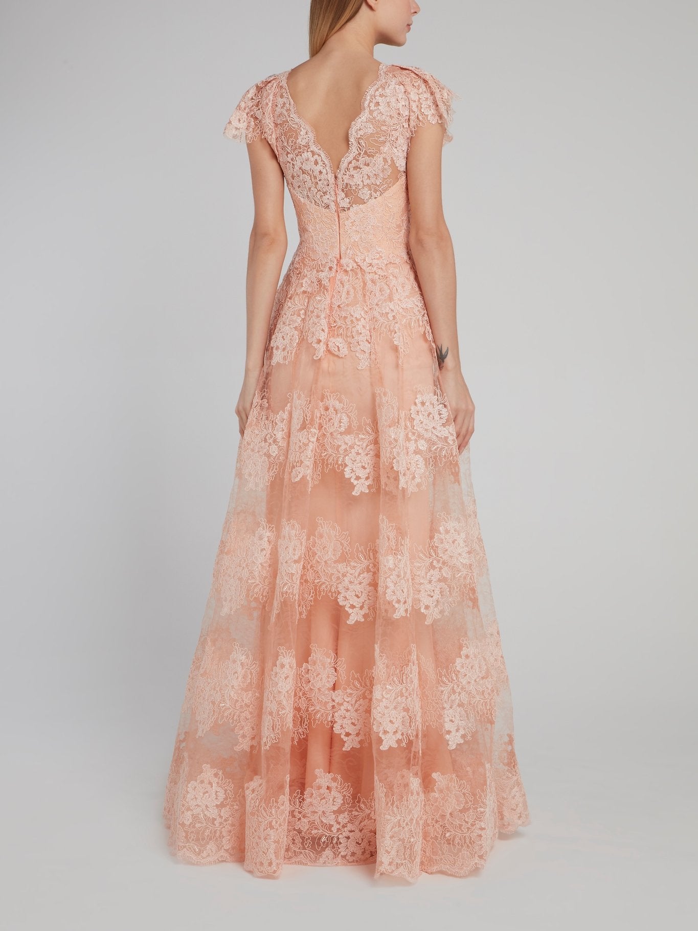 Gemy Beige Floral Pleated Lace Maxi Dress 40 / Beige Gemy Beige Floral Pleated Lace Maxi Dress 40 / Beige