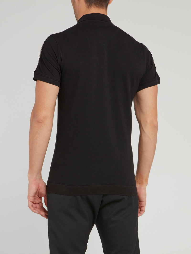 Black Shoulder Studded Logo Polo Shirt