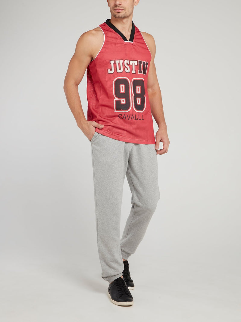 Red Logo Jersey Perforated Tank Top