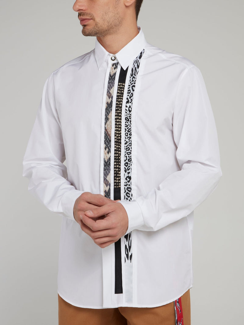 White Stripe Panel Long Sleeve Shirt