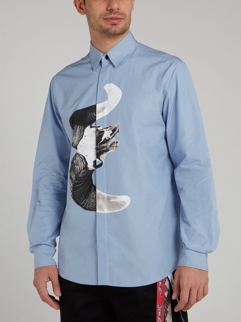 Blue Graphic Print Long Sleeve Shirt