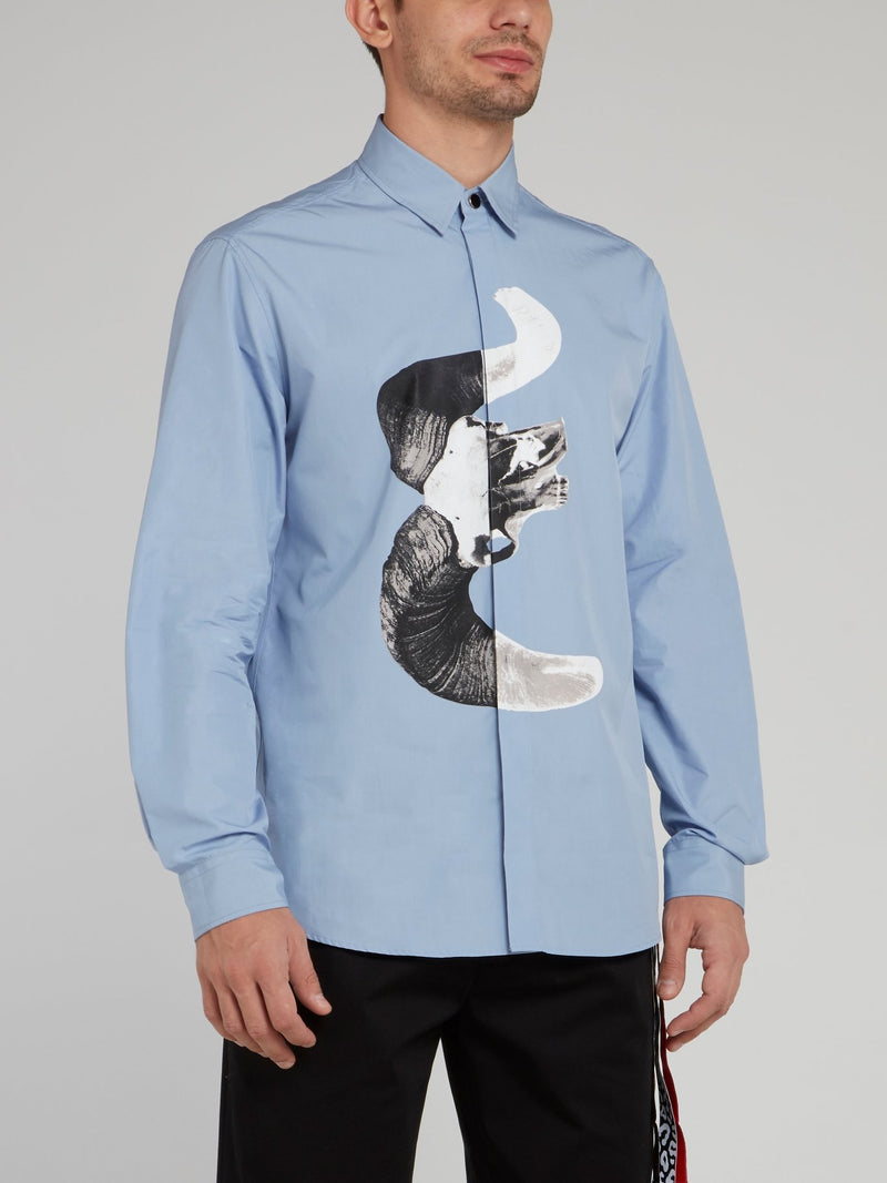 Blue Graphic Print Long Sleeve Shirt