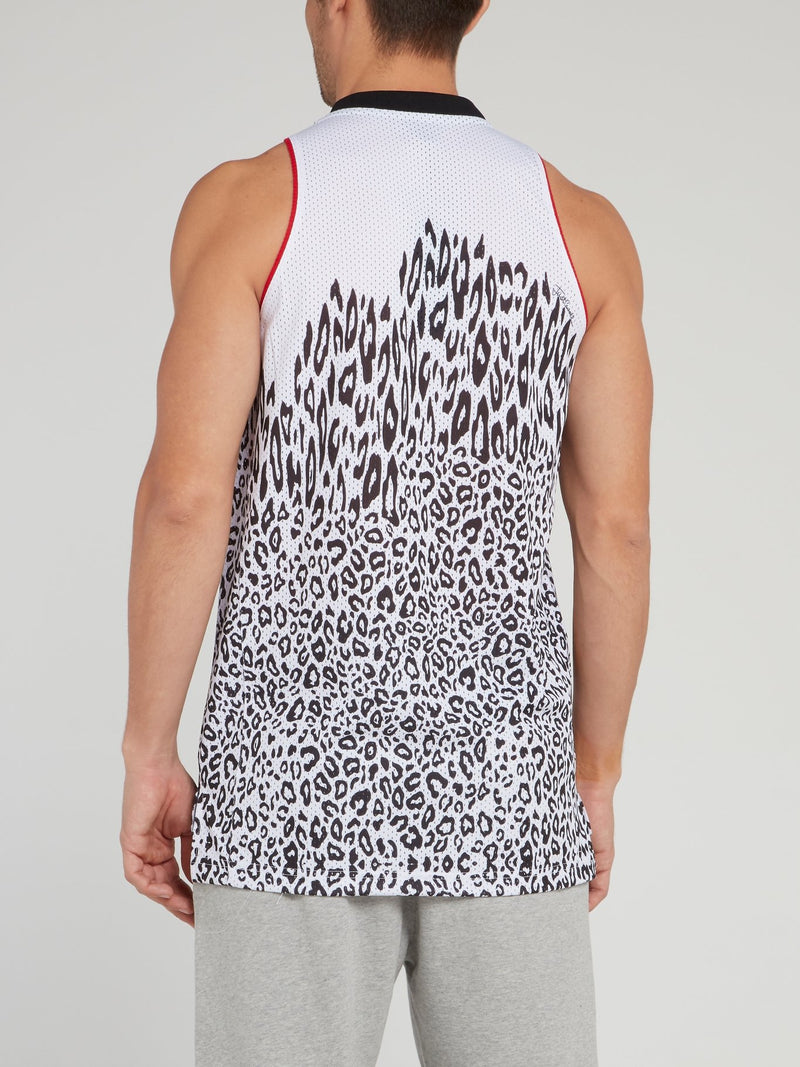 White Leopard Print Perforated Tank Top